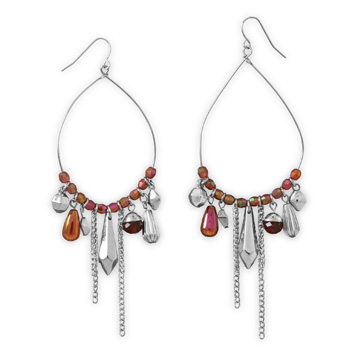 Pear Shape Drop Fashion Earrings with Red Beads