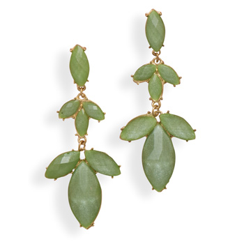 Gold Tone Fashion Earrings with Faceted Green Acrylic