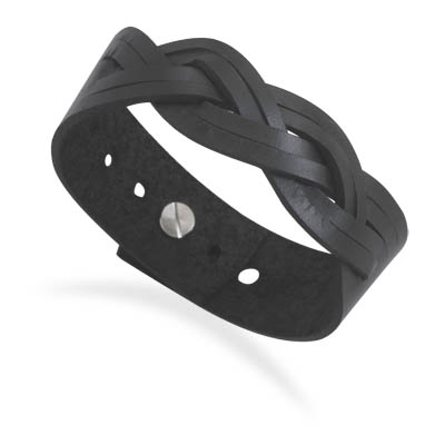 Braided Black Leather Adjustable Bracelet