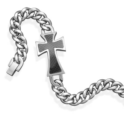 8" Stainless Steel Bracelet with Carbon Fiber Cross