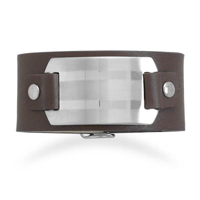 7"-8.25" Leather Bracelet with Stainless Steel ID Plate