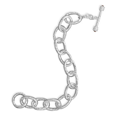 8" Silver Plated Oval Link Fashion Toggle Bracelet