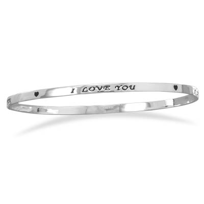 Silver Plated Brass "I Love You" Bangle