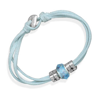 7" Triple Strand Blue Suede Multibead Bracelet