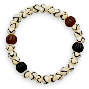 8" Bone and Wood Bead Stretch Bracelet