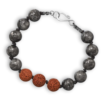 9" Labradorite and Lava Bead Fashion Bracelet
