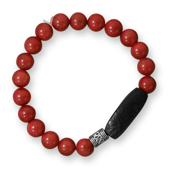 8" Fashion Stretch Bracelet with Red Coral and Wood Beads