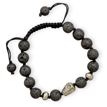 Adjustable Lava and Pyrite Bead Bracelet