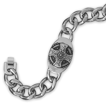 9" Stainless Steel Oval ID Cross Design Men's Bracelet