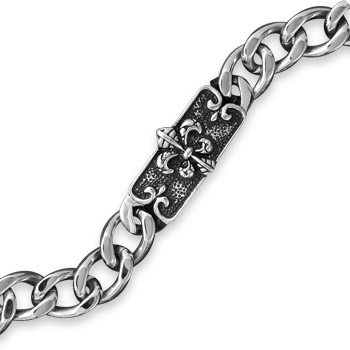 8.75" Stainless Steel Oxidized Fleur de Lis Men's Bracelet