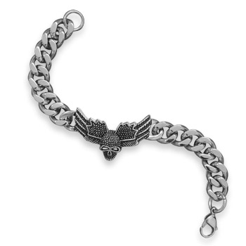 9" Stainless Steel Winged Skull Men's Bracelet