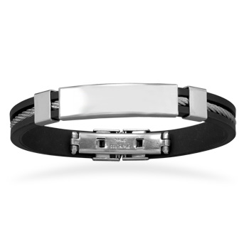 8" Stainless Steel Cable and Rubber Men's Bracelet