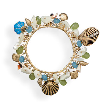 Gold Tone Sea Shore Themed Stretch Fashion Bracelet