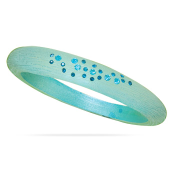 Teal Plastic Bangle Bracelet with Crystals