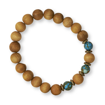 Wood and Mosaic Turquoise Fashion Stretch Bracelet