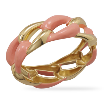 Gold Tone Hinged Fashion Bangle Bracelet with Pink Epoxy
