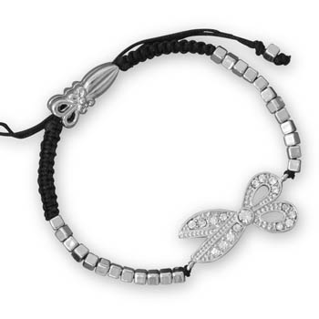 Adjustable Silver Tone Fashion Bracelet with Crystal Scissors Charm