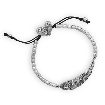 Adjustable Cord Fashion Bracelet with Crystal Angel Wing