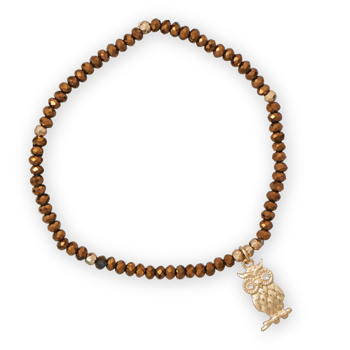 Bronze Color Fashion Stretch Bracelet with Owl Charm