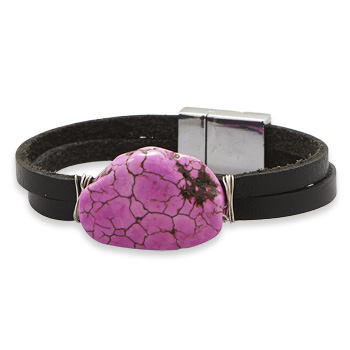 7" Leather Fashion Bracelet with Purple Magnesite