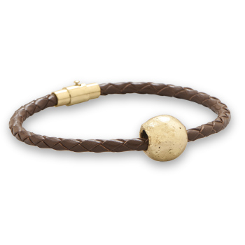 7" African Leather Bracelet with 22K Gold Plated Brass Bead