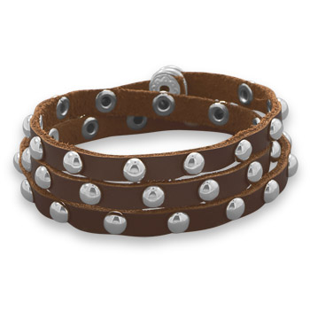 22" + 1" Leather Studded Fashion Wrap Bracelet