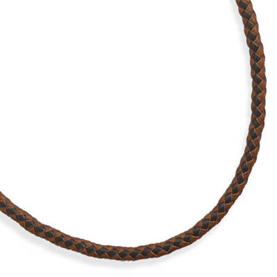20" Braided Brown and Tan Leather Necklace