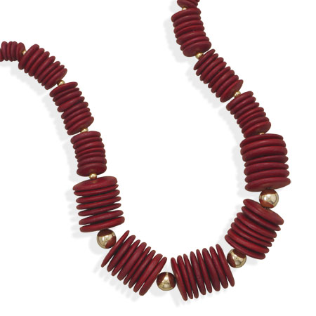 18" Red Wood Bead Fashion Necklace