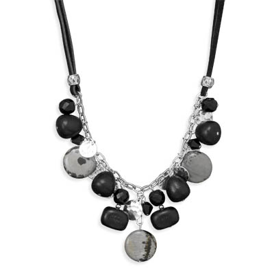 18"+2" Multibead Suede and Silver Plated Fashion Necklace
