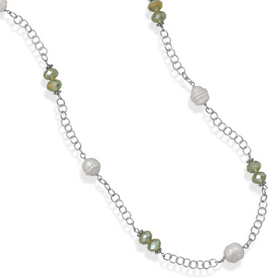 36" Cultured Freshwater Pearl and Crystal Fashion Necklace