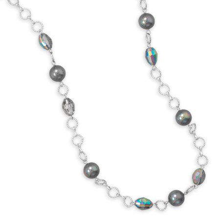 36" Shell Pearl and Crystal Fashion Necklace