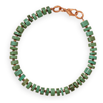 8" Magnesite and Glass Bead Copper Men's Bracelet