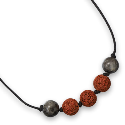 23" Labradorite and Lava Bead Men's Fashion Necklace