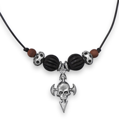 22" Leather Men's Fashion Necklace with Skull Pendant