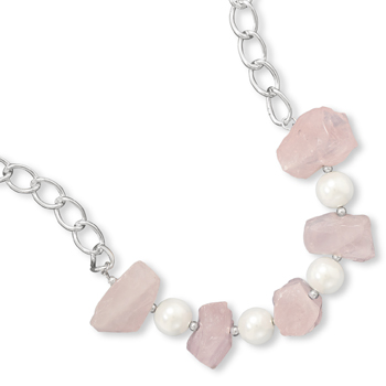 17" + 1" Rose Quartz and Simulated Pearl Fashion Necklace