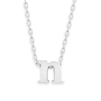16" + 2" Rhodium Plated Brass Initial "n" Necklace
