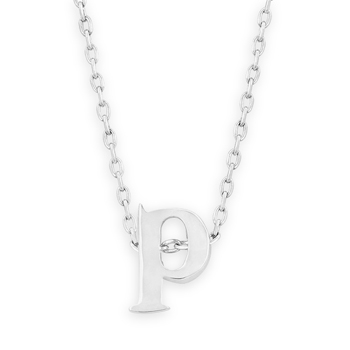 16" + 2" Rhodium Plated Brass Initial "p" Necklace