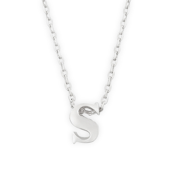 16" + 2" Rhodium Plated Brass Initial "s" Necklace