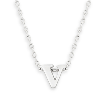 16" + 2" Rhodium Plated Brass Initial "v" Necklace