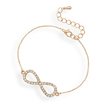 7" + 1" Gold Tone Crystal Infinity Fashion Bracelet