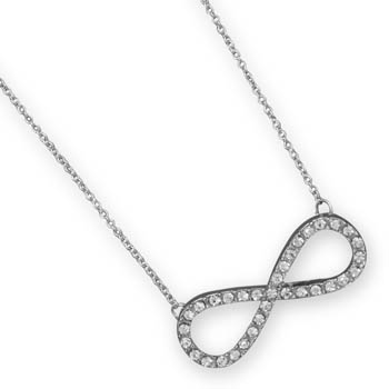 16" + 3" Silver Tone Crystal Infinity Fashion Necklace