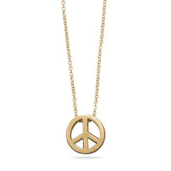 16" + 3" Gold Tone Peace Sign Fashion Necklace