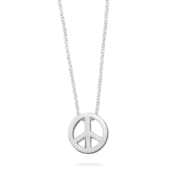 16" + 3" Silver Tone Peace Sign Fashion Necklace