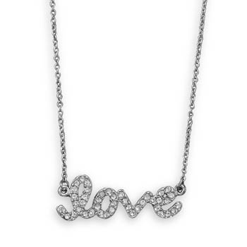 16" + 3" Silver Tone Crystal "love" Fashion Necklace