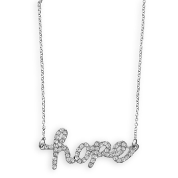 16" + 3" Silver Tone Crystal "hope" Fashion Necklace