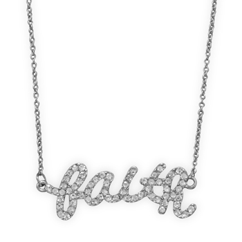 16" + 3" Silver Tone Crystal "faith" Fashion Necklace