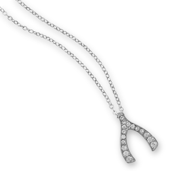 16" + 3" Silver Tone Crystal Wishbone Fashion Necklace