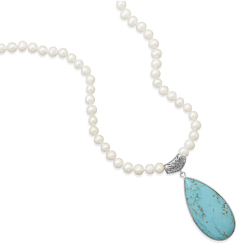 31" Cultured Freshwater Pearl and Magnesite Pewter Necklace