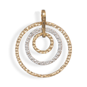 Two Tone Fashion Pendant with Hammered and Crystal Circles