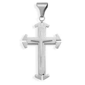 Polished and Matte Stainless Steel Triple Cross Pendant Design